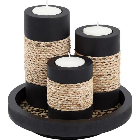 Tealight Candle Holders Set of 3 with Wooden Tray Home Decor Centerpiece - Picture 1 of 7